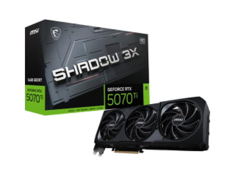 MSI VGA PCI-E NVIDIA GF RTX 5070 Ti 16G SHADOW 3X OC, 16GB/256BIT, GDDR7, HDMI/3xDP, TRIPLE FAN, 3 SLOT FANSINK, 3YW.