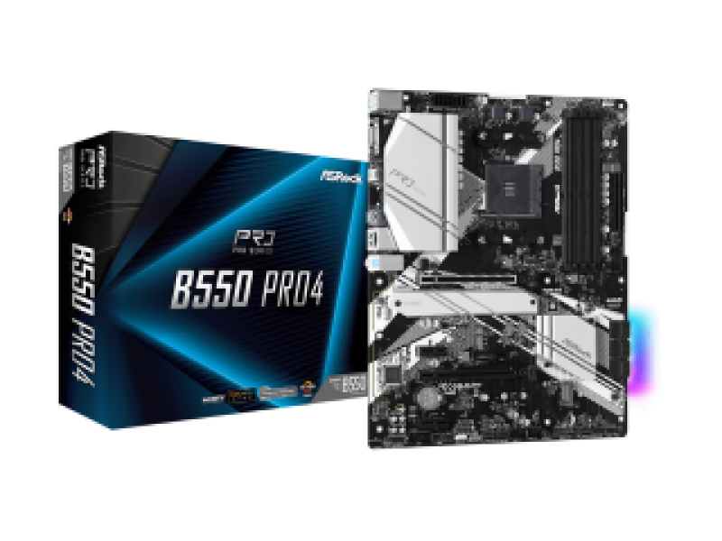 ASROCK MB B550 PRO4, SOCKET AMD AM4, CS AMD B550, 4 DIMM SOCKETS DDR4, D-SUB/HDMI, PCI-E GEN 4.0, GIGABIT LAN, ATX, 2YW.