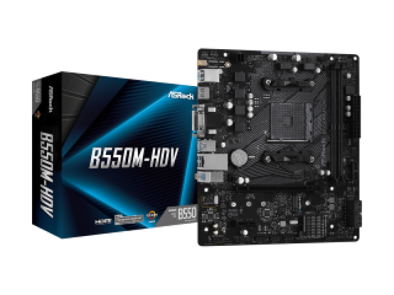ASROCK MB B550M-HDV, SOCKET AMD AM4, CS AMD B550, 2 DIMM SOCKETS DDR4, D-SUB/DVI-D/HDMI, PCI-E GEN 4.0, GIGABIT LAN, MICRO-ATX, 2YW.