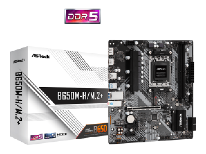 ASROCK MB B650M-H/M.2+, SOCKET AMD AM5, CS AMD B650, 2 DIMM SOCKETS DDR5, HDMI/DP, PCI-E GEN 5.0, GIGABIT LAN, MICRO-ATX, 3YW