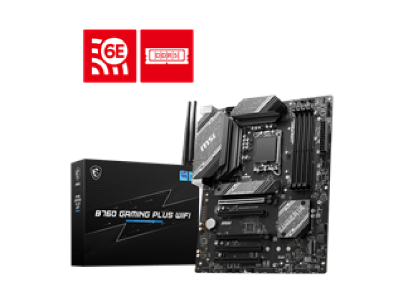 MSI MB B760 GAMING PLUS WIFI, SOCKET INTEL LGA1700 14th/13th/12th GEN CPU, CS INTEL B760, 4 DIMM SOCKETS DDR5, DP/HDMI, PCI-E GEN 4.0, 2.5G LAN, WIFI6E, ATX, 3YW