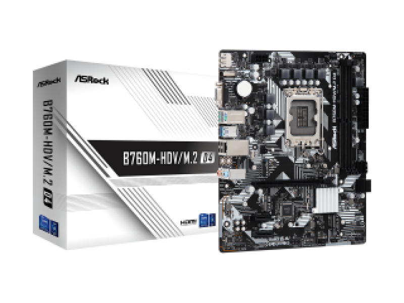 ASROCK MB B760M-HDV/M.2. D4, SOCKET INTEL LGA1700 14th/13th/12th GEN INTEL CPU, CS INTEL B760, 2 DIMM SOCKETS DDR4, HDMI/DP/D-SUB, PCI-E GEN 4.0, GIGABIT LAN, MICRO-ATX, 3YW.