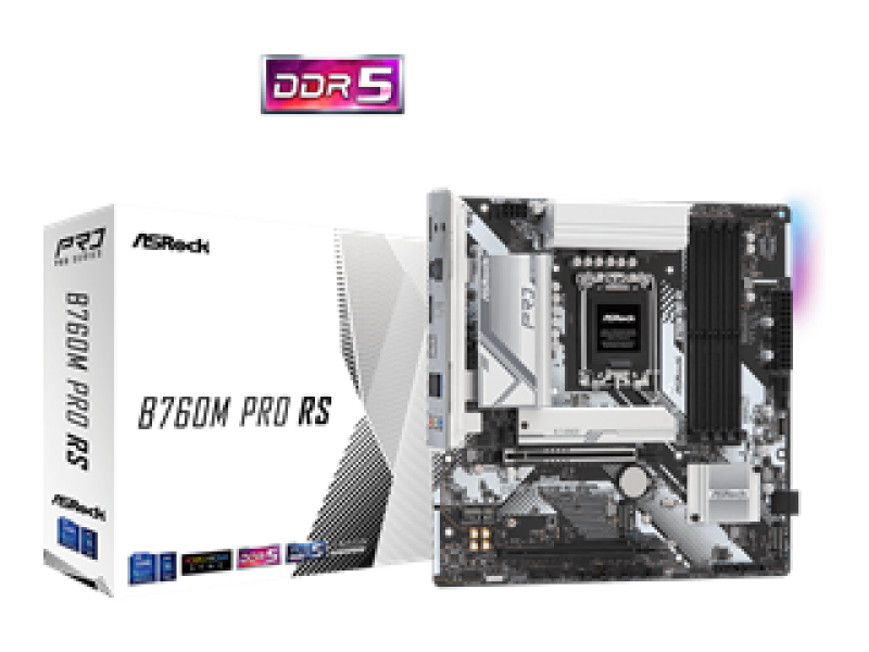 ASROCK MB B760M PRO RS, SOCKET INTEL LGA1700 14th/13th/12th GEN INTEL CPU, CS INTEL B760, 4 DIMM SOCKETS DDR5, HDMI/DP, PCI-E GEN 4.0, 2.5G LAN, MICRO-ATX, 3YW