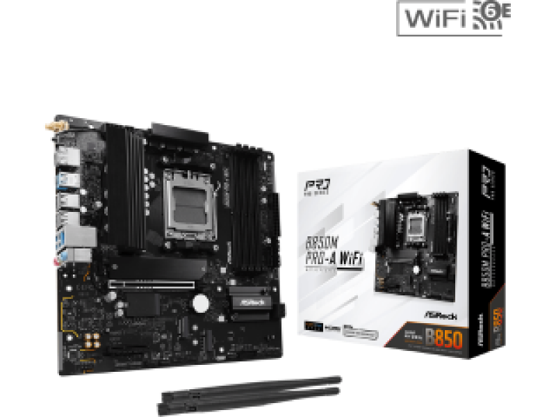 ASROCK MB B850M PRO-A WIFI, SOCKET AMD AM5, CS AMD B850, 4 DIMM SOCKETS DDR5, HDMI/ DP, PCI-E GEN 4.0, 2.5G LAN, WIFI6E, MICRO-ATX, 3YW.