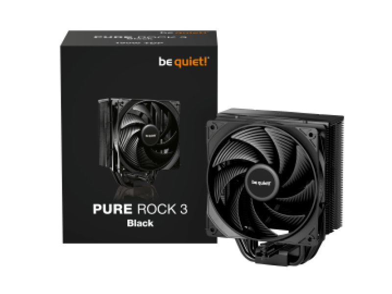 BEQUIET CPU AIR COOLER PURE ROCK 3 BLACK BK039, 190W TDP, INTEL SOCKET LGA 1851/1700/1200/1150/1151/1155, AMD AM4/AM5, 120MM PWM FAN, 3YW.