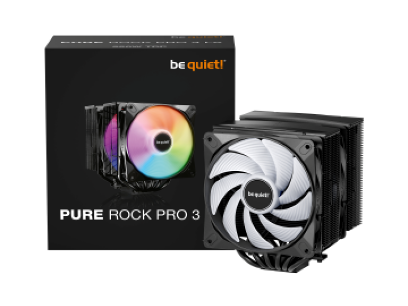 BEQUIET CPU AIR COOLER PURE ROCK PRO 3 LX BLACK BK043, 250W TDP, INTEL SOCKET LGA 1851/1700/1200/1150/1151/1155, AMD AM4/AM5, DUAL PWM 120MM ARGB FAN, 3YW.