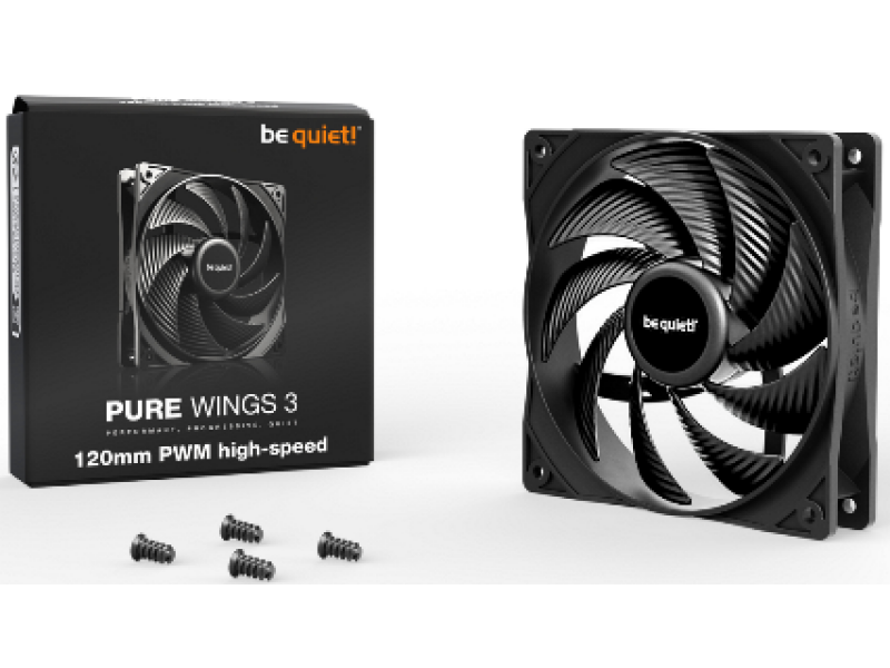 BEQUIET FAN PURE WINGS 3 120MM PWM HIGH-SPEED BL106, 2100RPM, 59,6CFM/101,2M3/H, 30,9dB, Lifespan 80000h, BLACK, 3YW,
