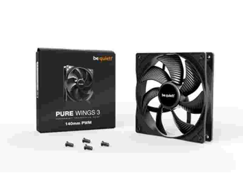 BEQUIET FAN PURE WINGS 3 PWM 140MM BL108, 1200RPM, 57,4CFM/97.5M3/H, 21,9dB, Lifespan 80000h, BLACK, 3YW.