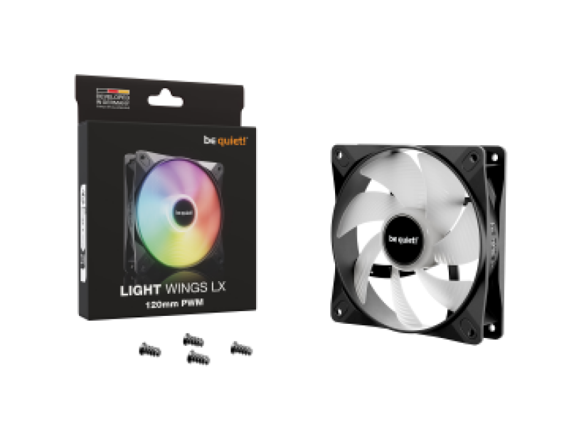 BEQUIET FAN LIGHT WINGS LX 120MM PWM BL120, ARGB, 1600RPM, 51.5CFM/87.5M3/H, 25.5dB, Lifespan 60000h, BLACK, 3YW.