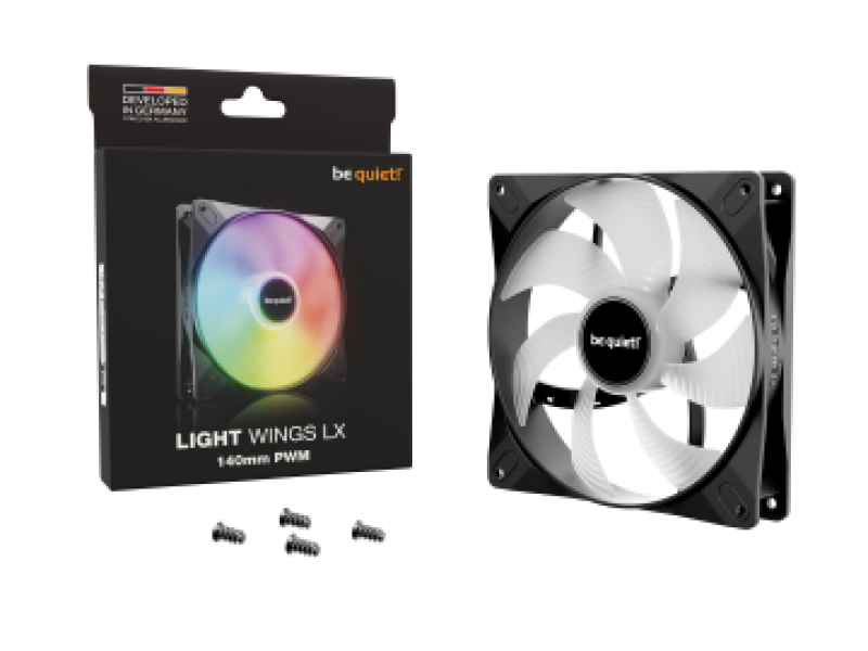BEQUIET FAN LIGHT WINGS LX 140MM PWM BL126, ARGB, 1200RPM, 56CFM/95M3/H, 22,9dB, Lifespan 60000h, BLACK, 3YW.