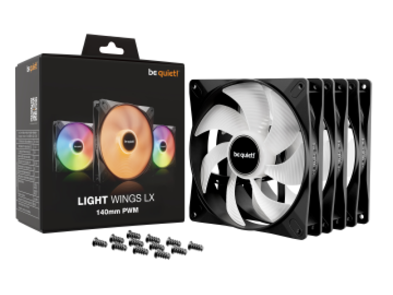 BEQUIET FAN LIGHT WINGS LX 140MM PWM TRIPLE PACK BL127, ARGB, 1200RPM, 56CFM/95M3/H, 22,9dB, Lifespan 60000h, BLACK, 3YW.