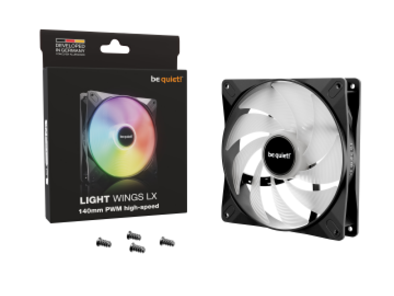 BEQUIET FAN LIGHT WINGS LX 140MM PWM HIGH SPEED BL129, ARGB, 1800RPM, 75.3CFM/127.9M3/H, 30.5dB, Lifespan 60000h, BLACK, 3YW.