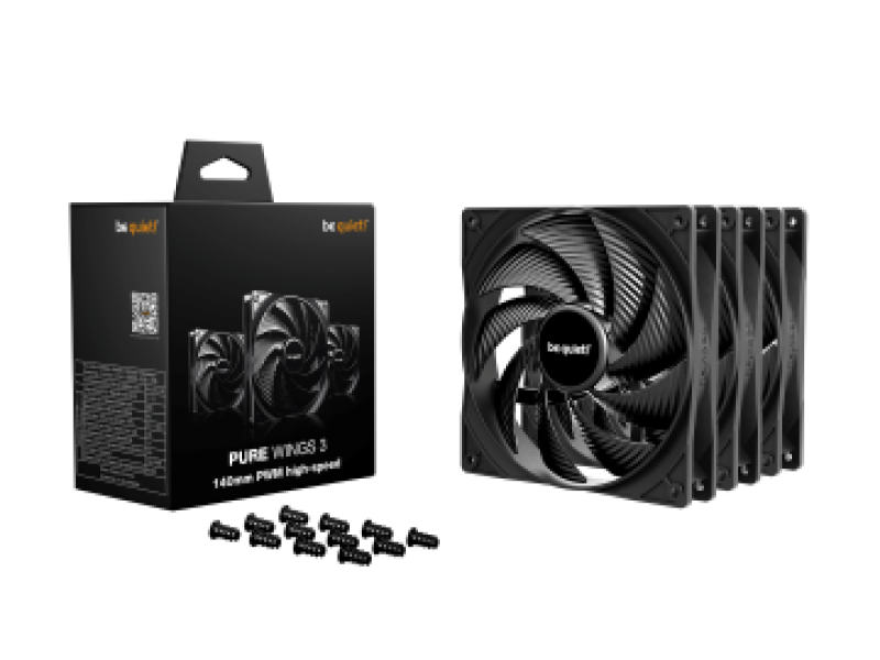 BEQUIET FAN PURE WINGS 3 140MM PWM HIGH SPEED TRIPLE-PACK BL138, 1800RPM, 72.2CFM/122.6M3/H, 30.5db, Lifespan 80000h, BLACK, 3YW.