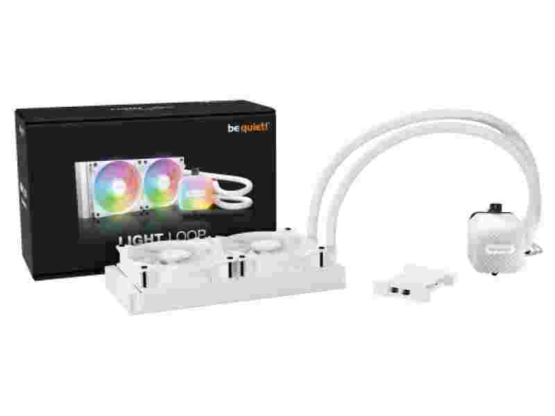 BEQUIET CPU HYDRO COOLER LIGHT LOOP 240MM WHITE BW021, INTEL SOCKET LGA 1851/1700/1200/1150/1151/1155, AMD AM4/AM5, SQUARE ARGB ILLUMINATING COOLING BLOCK, 2x120MM LIGHT WINGS LX PWM HIGH-SPEED, WHITE, 3YW.