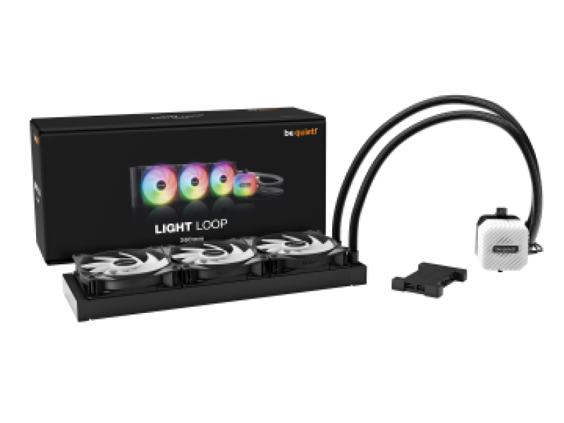 BEQUIET CPU HYDRO COOLER LIGHT LOOP 360MM BW022, INTEL SOCKET LGA 1851/1700/1200/1150/1151/1155, AMD AM4/AM5, SQUARE ARGB ILLUMINATING COOLING BLOCK, 3x120MM FAN LIGHT WINGS LX PWM HIGH SPEED, BLACK, 3YW.