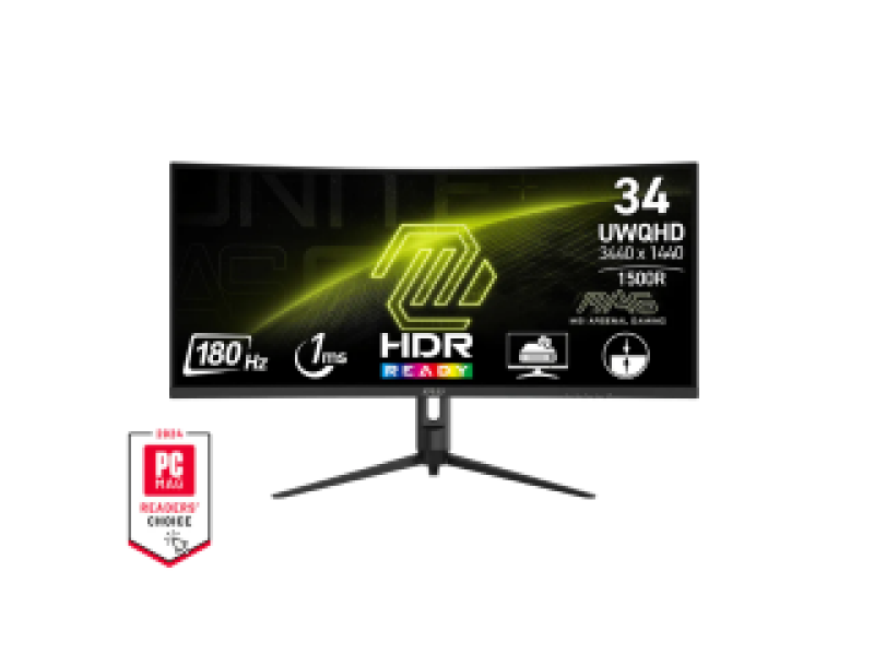 MSI MONITOR GAMING MAG 342CQR E2, CURVED VA UWQHD, 34", 21:9, 300CD/M2, 100.000.000:1, 1MS, 180Hz, 3440x1440, 2x HDMI/ DP/ HP OUT, TILT, SWIVEL, PIVOT, HAS, BLACK, 3YW.