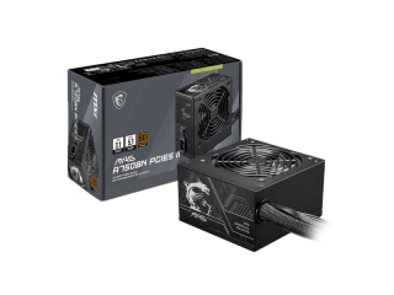 MSI PSU 750W MAG A750BN PCIE5 II, 80+ BRONZE CERTIFIED, HYDRUALIC BEARING 120MM QUIET & COOL FAN, 5YW.