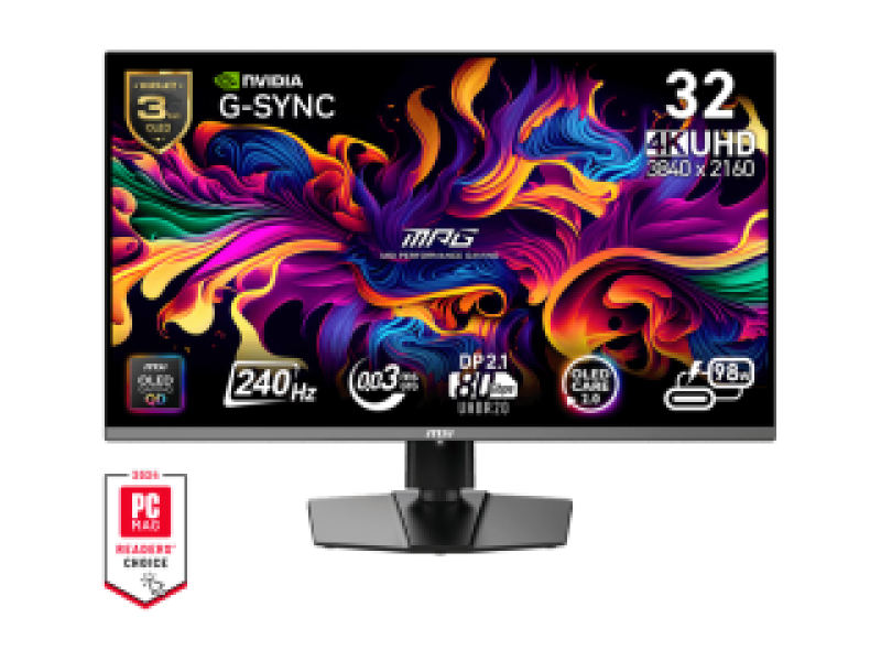 MSI MONITOR GAMING MPG 322URX QD-OLED, FLAT QD-OLED UHD 4K, 32", 16:9, 250CD/M2, 1.500.000:1, 0,03MS, 240Hz, 3840x2160, 2x HDMI/ DP/ TYPE-C/ HP OUT, PIVOT, HAS, TILT, SWIVEL, BLACK, 3YW.