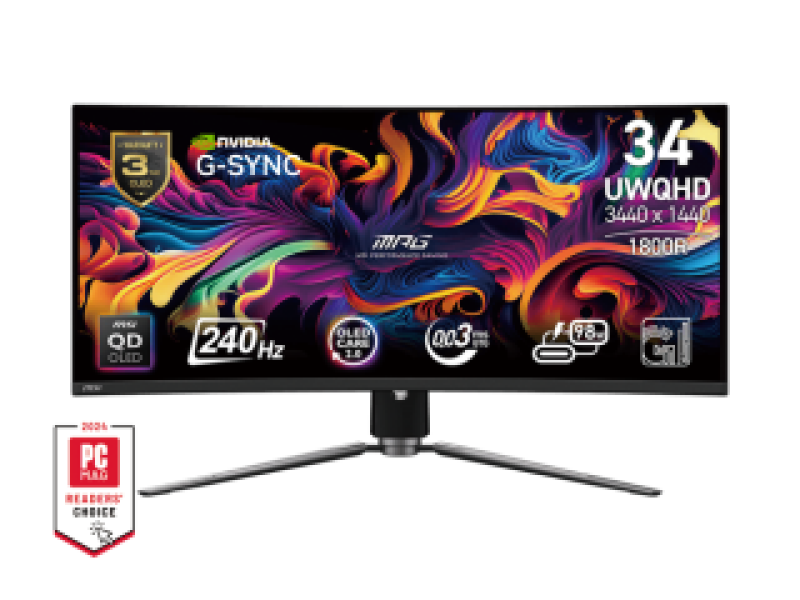 MSI MONITOR GAMING MPG 341CQPX QD-OLED, CURVED QD-OLED UWQHD, 34", 21:9, 250CD/M2, 1.500.000:1, 0,03MS, 240Hz, 3440x1440, 2x HDMI/ DP/ TYPE-C/ HP OUT, HAS, TILT, SWIVEL, BLACK, 3YW.