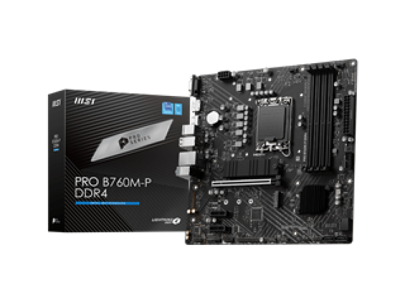 MSI MB PRO B760M-P DDR4, SOCKET INTEL LGA1700 14th/13th/12th GEN, CS INTEL B760, 4 DIMM SOCKETS DDR4, VGA/DP/HDMI, PCI-E GEN 4.0, GIGABIT LAN, MICRO-ATX, 3YW.
