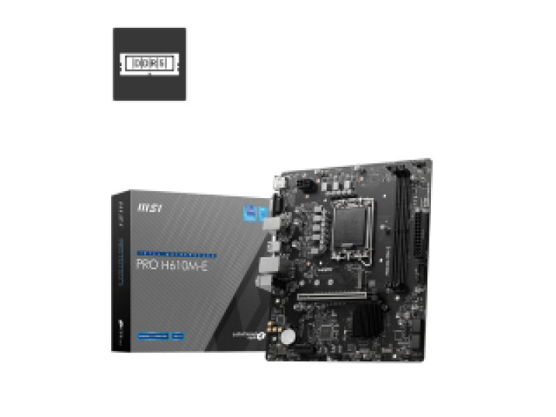 MSI MB PRO H610M-E, SOCKET INTEL LGA1700 14th/13th/12th GEN CPU, CS INTEL H610, 2 DIMM SOCKETS DDR5, VGA/HDMI, PCI-E GEN 4.0, GIGABIT LAN, MICRO-ATX, 3YW