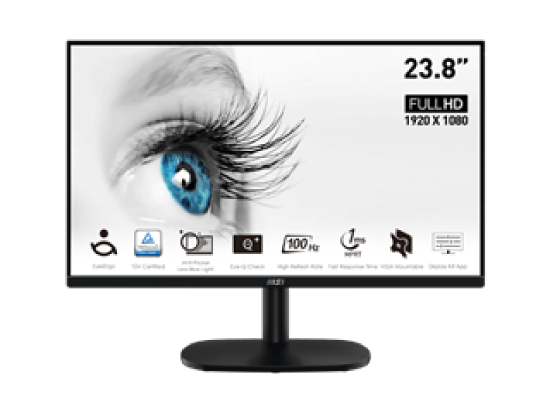 MSI MONITOR PRO MP245V, FLAT VA FHD, 24", 16:9, 300 CD/M2, 4000:1, 1MS, 100Hz, 1920x1080, HDMI/VGA/HP OUT, TILT, BLACK, 2YW.