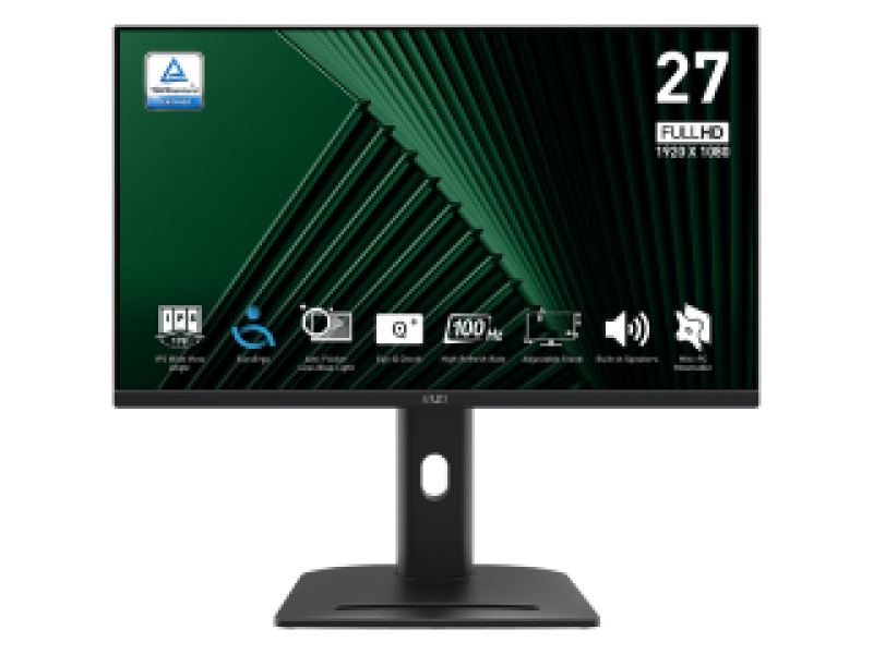 MSI MONITOR PRO MP275PG, FLAT IPS FHD, 27", 16:9, 300 CD/M2, 1000:1, 1MS, 100Hz, 1920x1080, HDMI/ DP/ VGA/ HP OUT, 2X2W SPEAKERS, TILT, SWIVEL, PIVOT, HAS,  BLACK, 2YW.