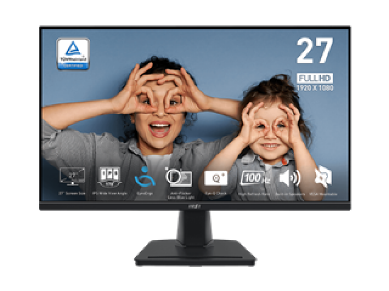 MSI MONITOR PRO MP275, FLAT IPS FHD, 27", 16:9, 300 CD/M2, 1000:1, 1MS, 100Hz, 1920x1080, HDMI/VGA/HP OUT, 2X2W SPEAKERS, TILT, BLACK, 2YW.