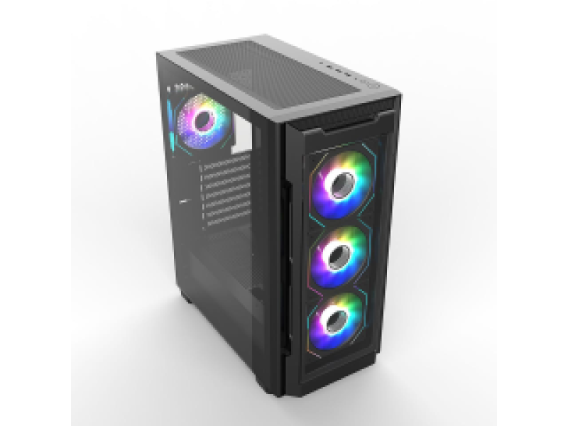 SUPERCASE PC CHASSIS UR16A-G CASE, MIDI TOWER ATX, ARGB LIGHTING, BLACK, W/O PSU, Front: 3x 120mm ARGB Fan, Rear: 1x 120mm ARGB Fan, 2YW
